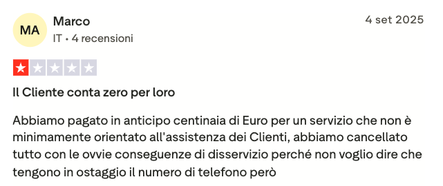 Recensione negativa competitor 1