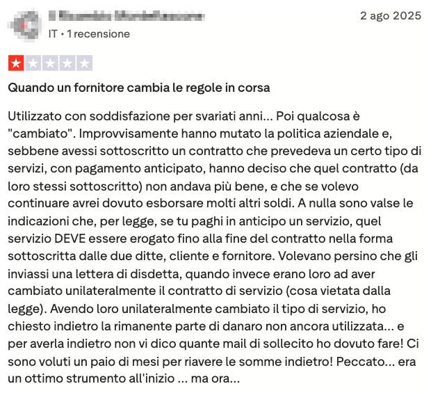Recensione negativa competitor 4