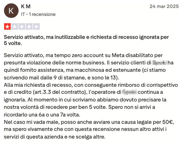 Recensione negativa competitor 6