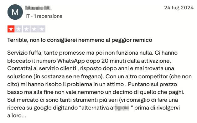 Recensione negativa competitor 8